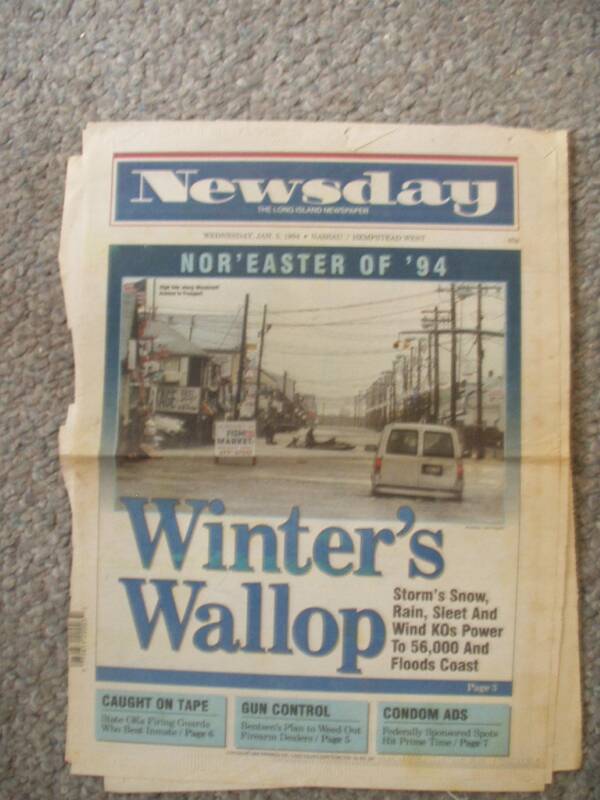 Long Island Newsday, Nor'easter of Jan. 1994. Headline "Winter's Wallop"